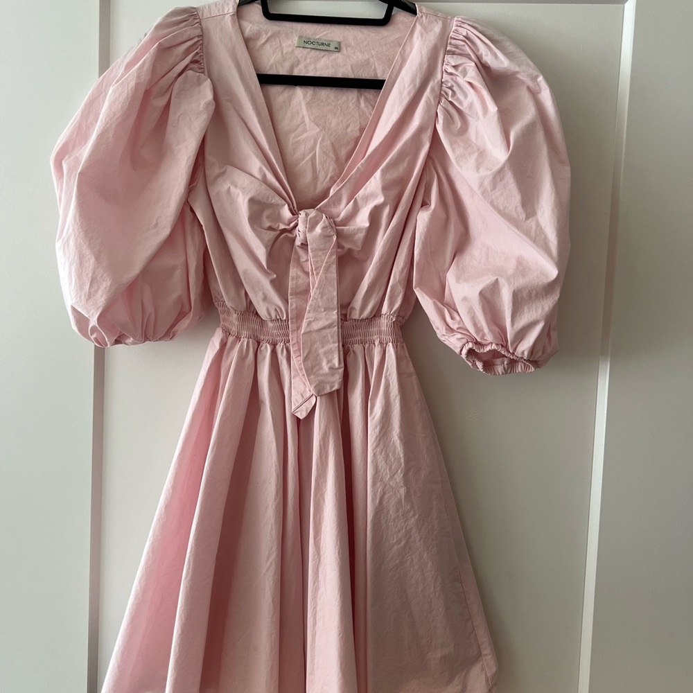 Pink Puff Sleeve 100% Cotton Dress